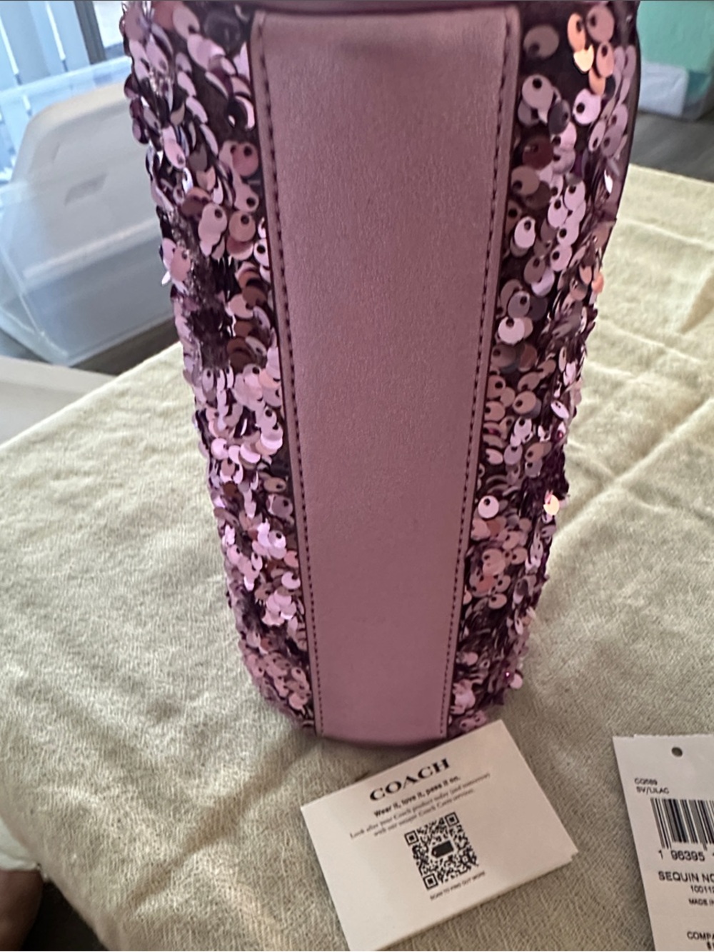 Coach Sequin Nolita Barrel  Bag in Lilac with Silver Hardware. - Picture 7 of 9